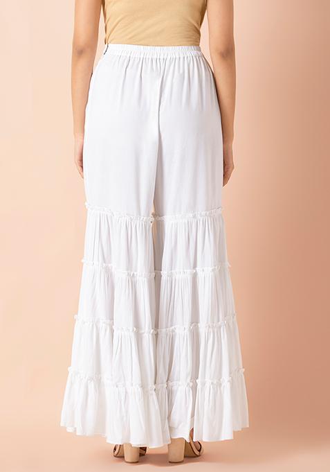 Buy Women White Tiered Sharara Pants - RTW - Indya