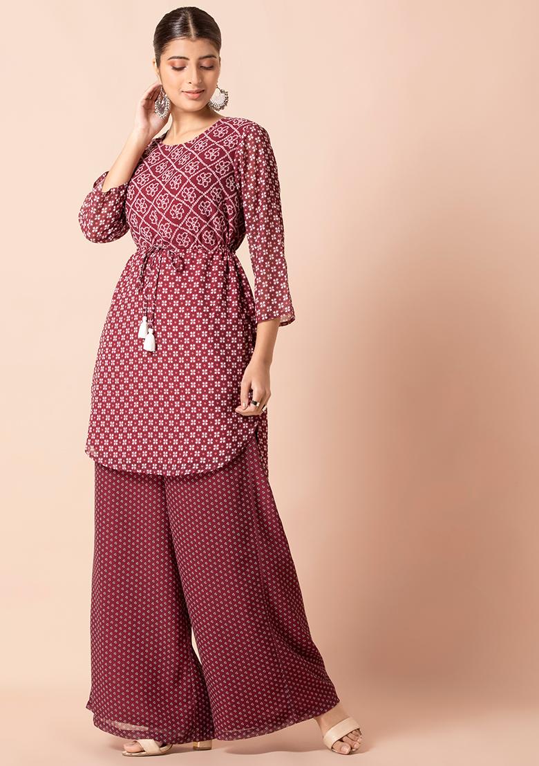 Buy Hakoba designer long tunic tops for women and wear with flared palazzo  pants this is a perfect way to flaunt your legs XLarge at Amazonin
