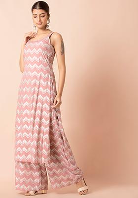 Blush Foil Straight Palazzo Pants with Pockets
