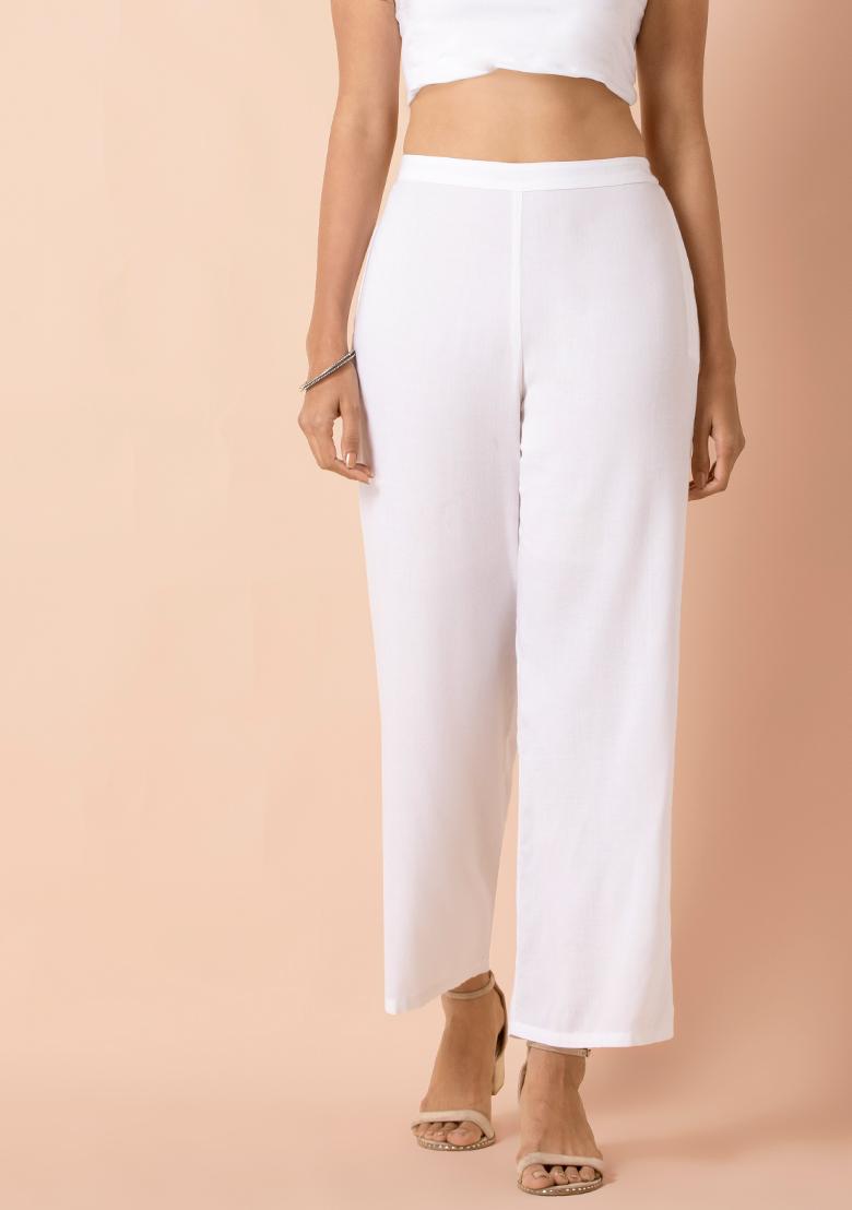 Buy Bitterlime Women White Solid Relaxed Fit Palazzo Trousers  Palazzos  for Women 1687299  Myntra