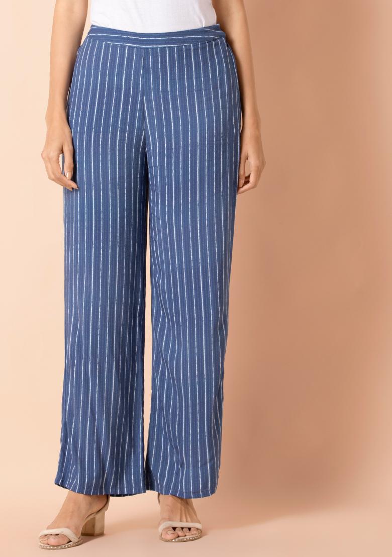 Multicolor Vertical Stripe Smock Waist Side Slit Palazzo Pants  Ranch and  Famous