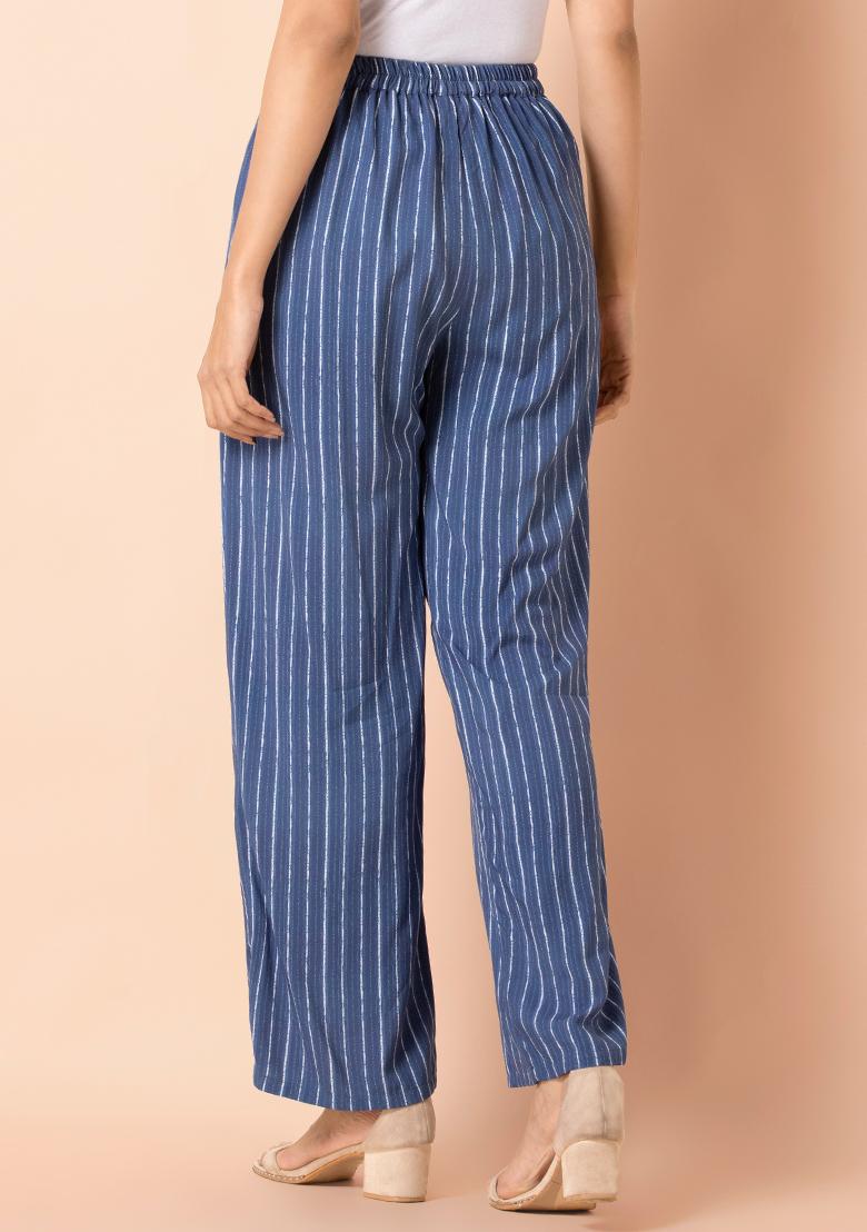 Blue striped palazzo pants online