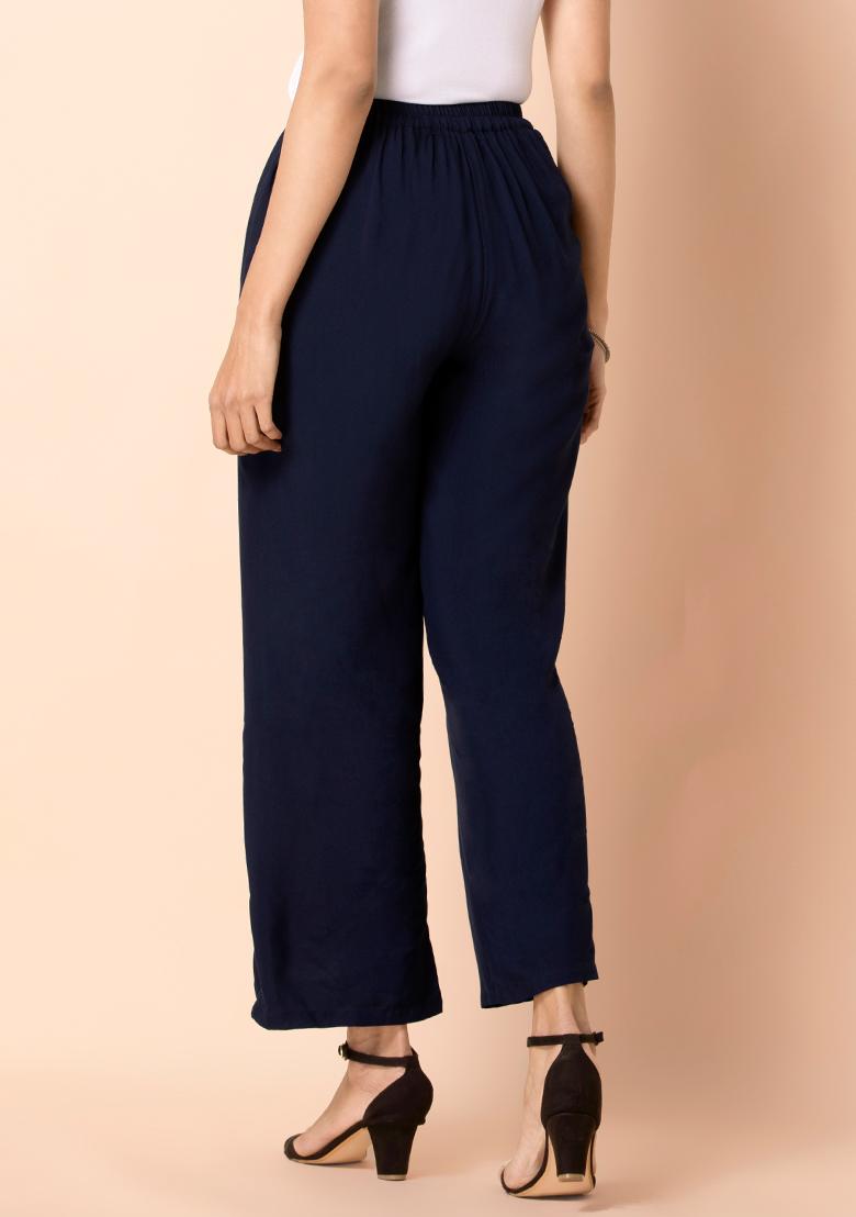 Navy Blue HighRise PleatFront Trousers  Street Style Store  SSS