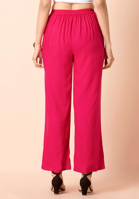 Buy Women Pink Solid Palazzo Pants - RTW - Indya