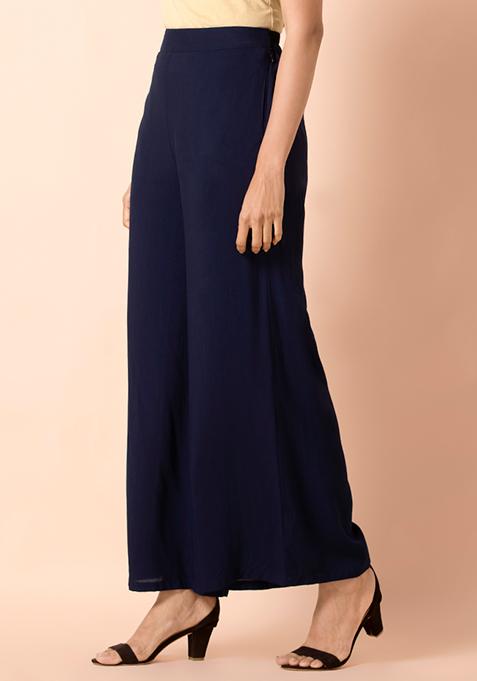 Buy Women Navy Solid Flared Palazzo Pants - RTW - Indya | Canada