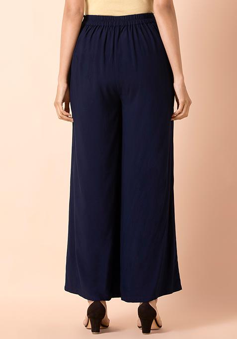 Buy Women Navy Solid Flared Palazzo Pants - RTW - Indya | Canada