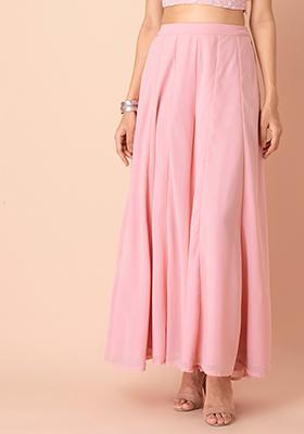 Buy Women Dusty Pink Flared Palazzo Pants - RTW - Indya