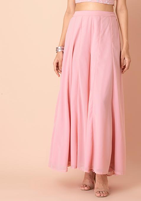 Pink Georgette Flared Palazzo Pants 
