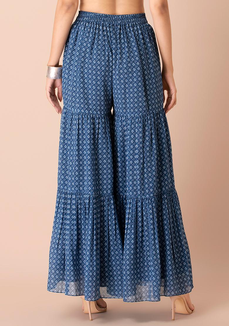 Blue Bandhej Tiered Sharara Pants 