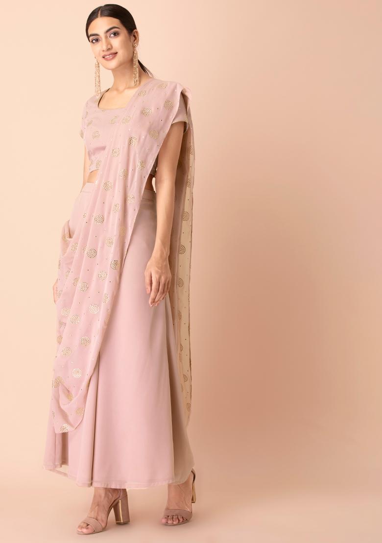 Indya Beige Printed Palazzo Pants With Attached Dupatta And Contrast Blouse  (Set of 3) 2024 | Buy Indya Online | ZALORA Hong Kong