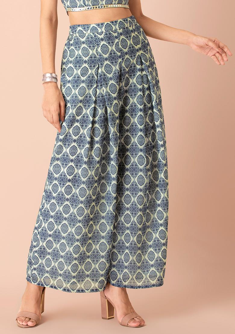 Buy White Blue Floral Palazzo Pant Manipuri Silk for Best Price Reviews  Free Shipping