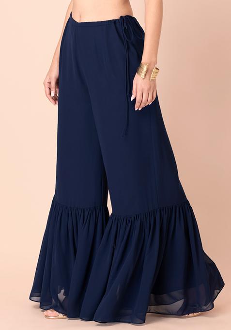 Buy Women Navy Georgette Sharara Pants - RTW - Indya