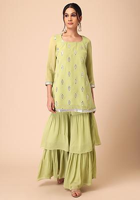 Light Green Ruffled Layered Sharara Pants