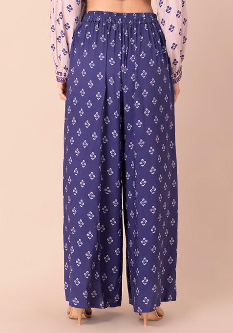 Buy Women Purple Boota Pleated Palazzo Pants - RTW - Indya