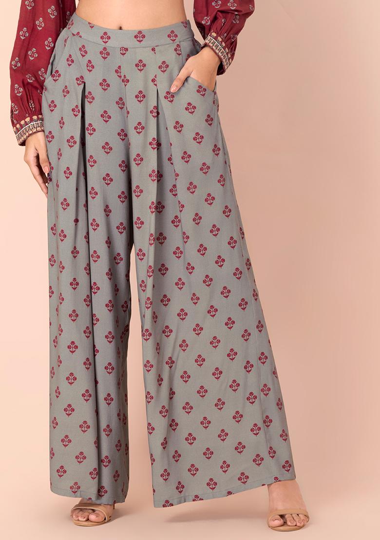 Women Cream Solid Relaxed Gold Print Palazzo Pants with Elastic Drawstring  (Free Size) - MENSIMPRESSION - 3878129