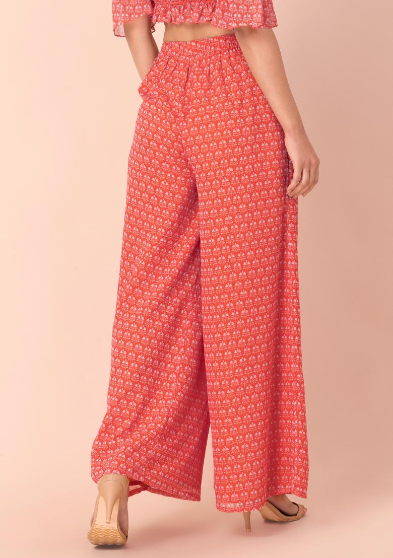 Chic Red Floral Print Pants - Bottoms | Red Dress