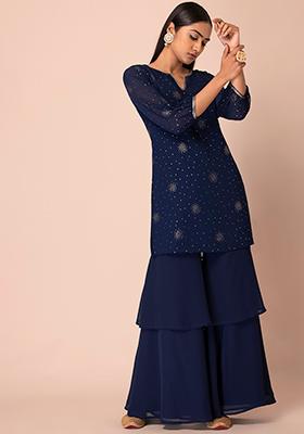 Navy Layered Sharara Pants 