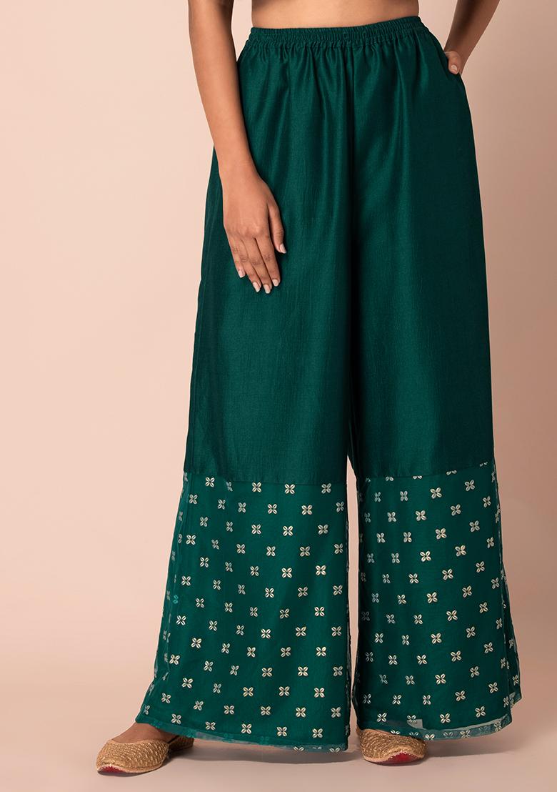 YOZLY Womens Rayon Solid Green  Turquoise Palazzo Pants Free Size Pack  of 2 Multicolour  Amazonin Fashion