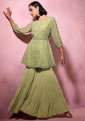 Lime Gota Tiered Sharara Pants 