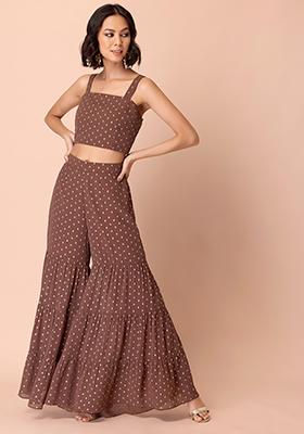 Dusty Pink Foil Tiered Sharara Pants 