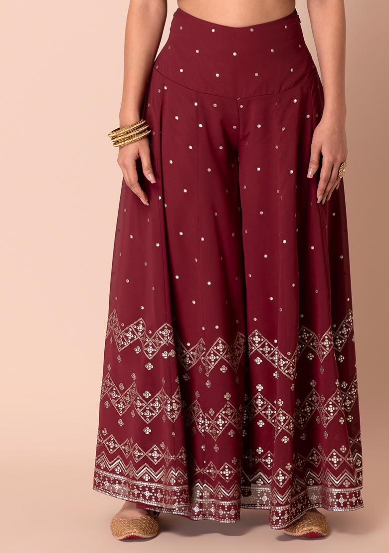 Buy Maroon Printed Polyester Palazzos Online  Libas