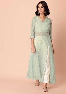 Indya Salwar Suits and Sets  Buy Indya Pink Foil Layered Kurta and Cigarette  Pants Set of 2 Online  Nykaa Fashion