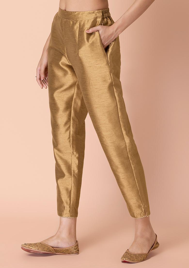 Buy Womens Gold Solid MidRise Metallic Pants  GoColors