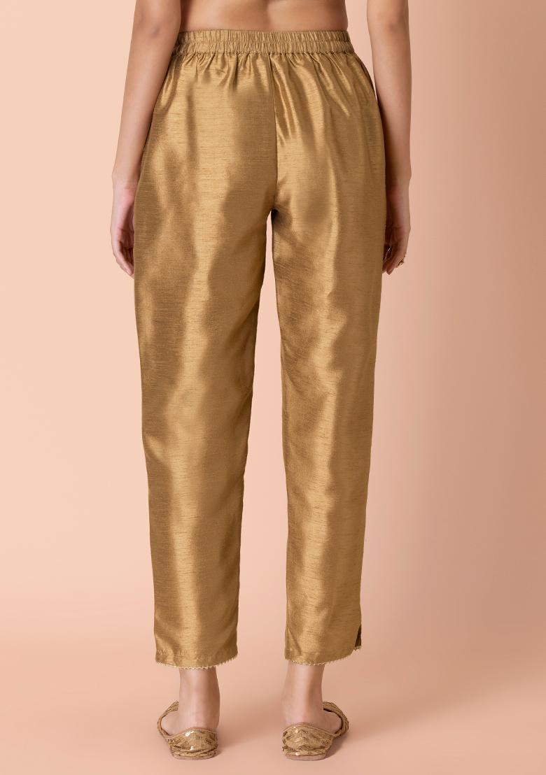 Gold Satin Wide Leg Trousers  Fancy outfits Catwalk fashion Wide leg  pants