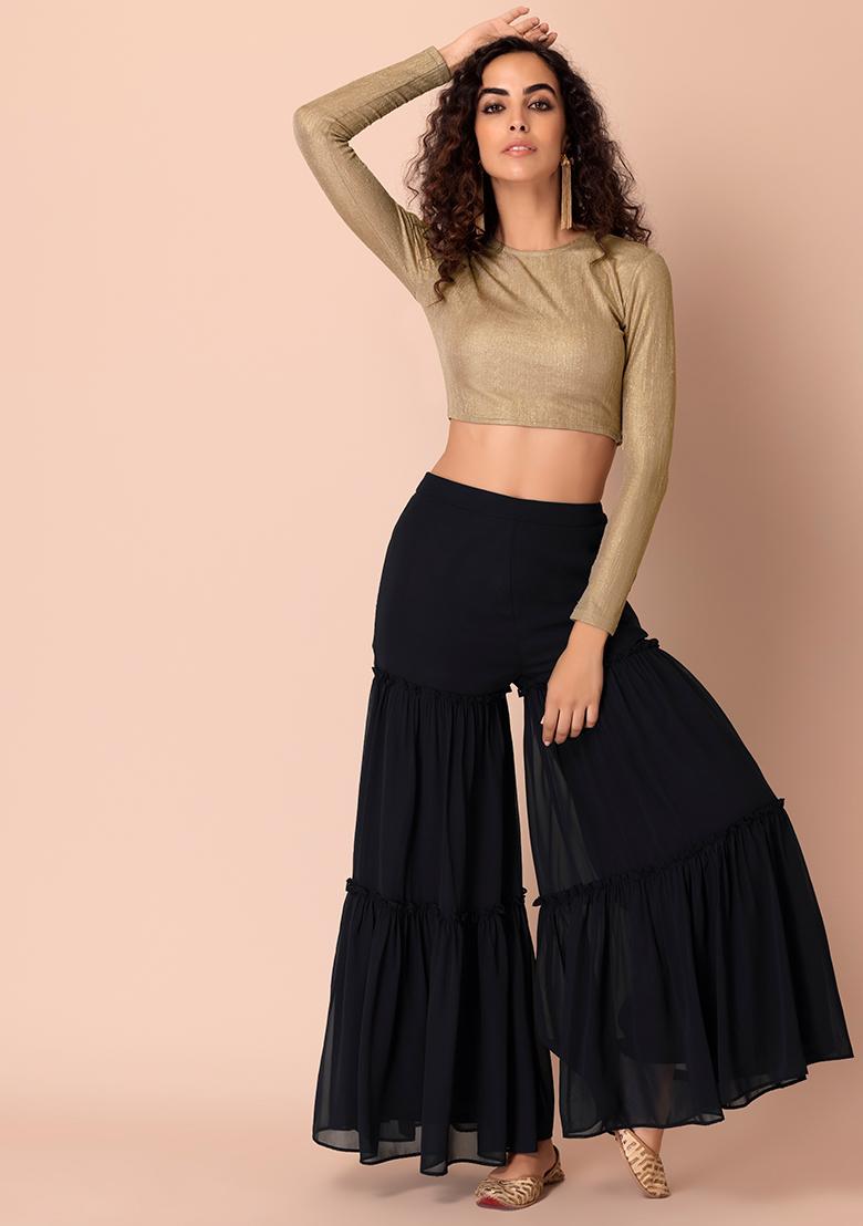 Buy online Shimmery Gold Georgette Sharara Pants from bottom wear for Women  by Pink N Lime for 1289 at 0 off  2023 Limeroadcom