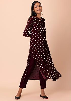 Maroon Velvet Fitted Pants 