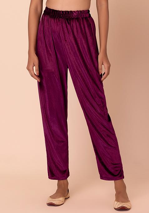 Purple Velvet Fitted Pants