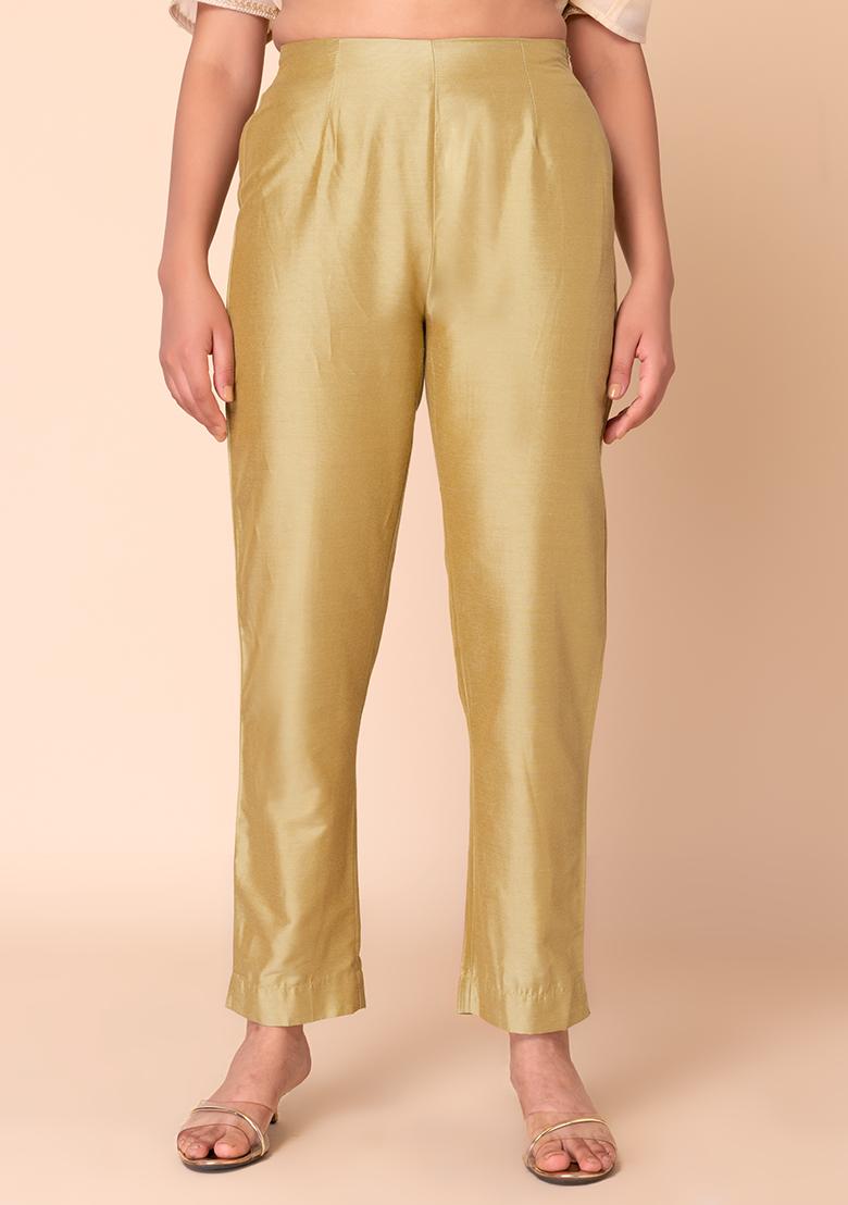 Gold Smocked Back Fitted Pants