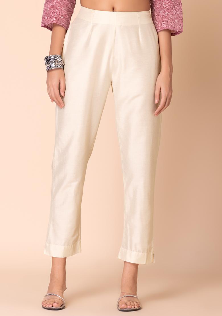 Ivory Smocked Back Fitted Pants