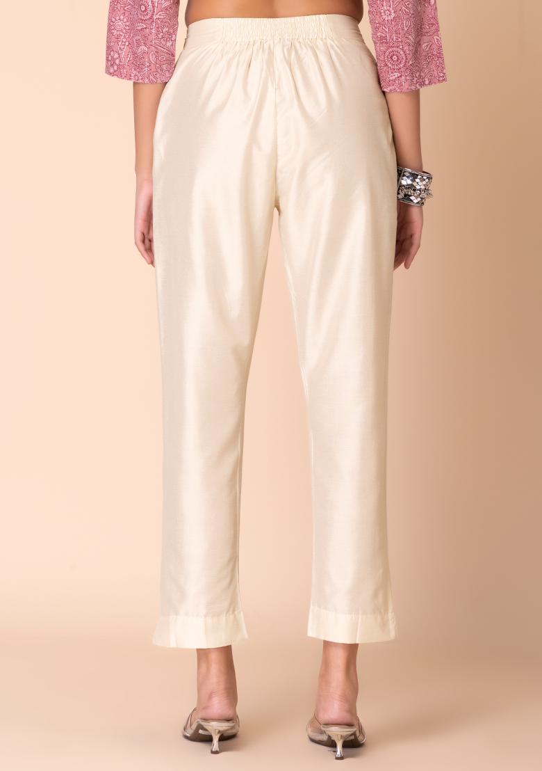 Ivory Smocked Back Fitted Pants