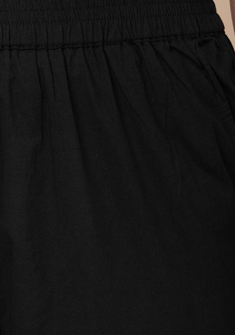 Black cotton straight pants