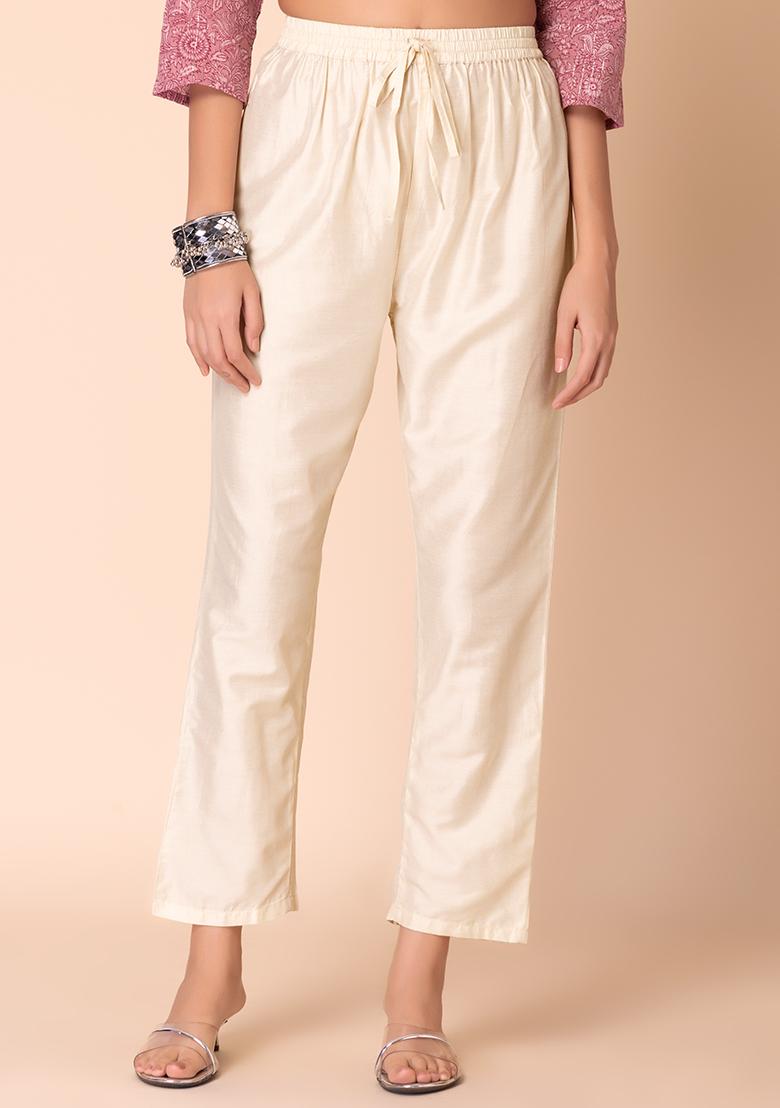 Ivory Poly Silk Straight Pants