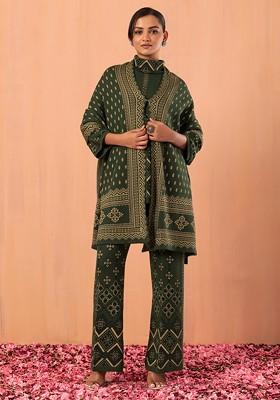 Green Geometric Knitted Shrug