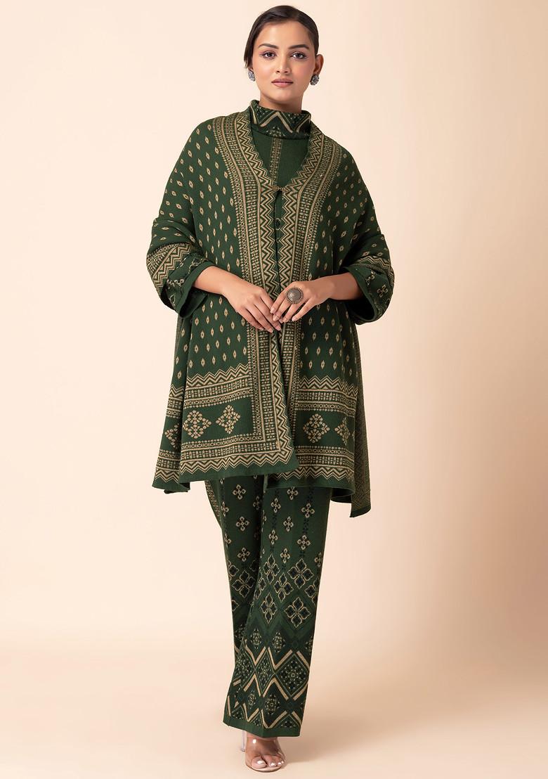 Green Geometric Knitted Shrug