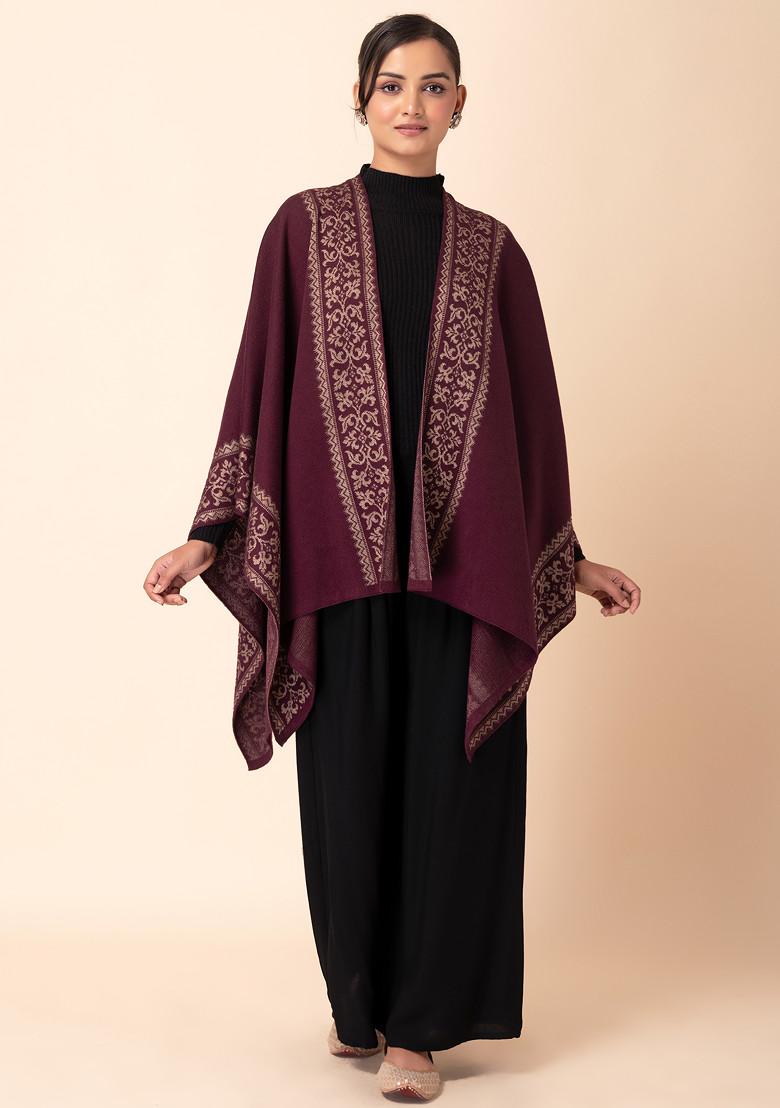 Purple Geometric Border Knitted Kaftan Shrug