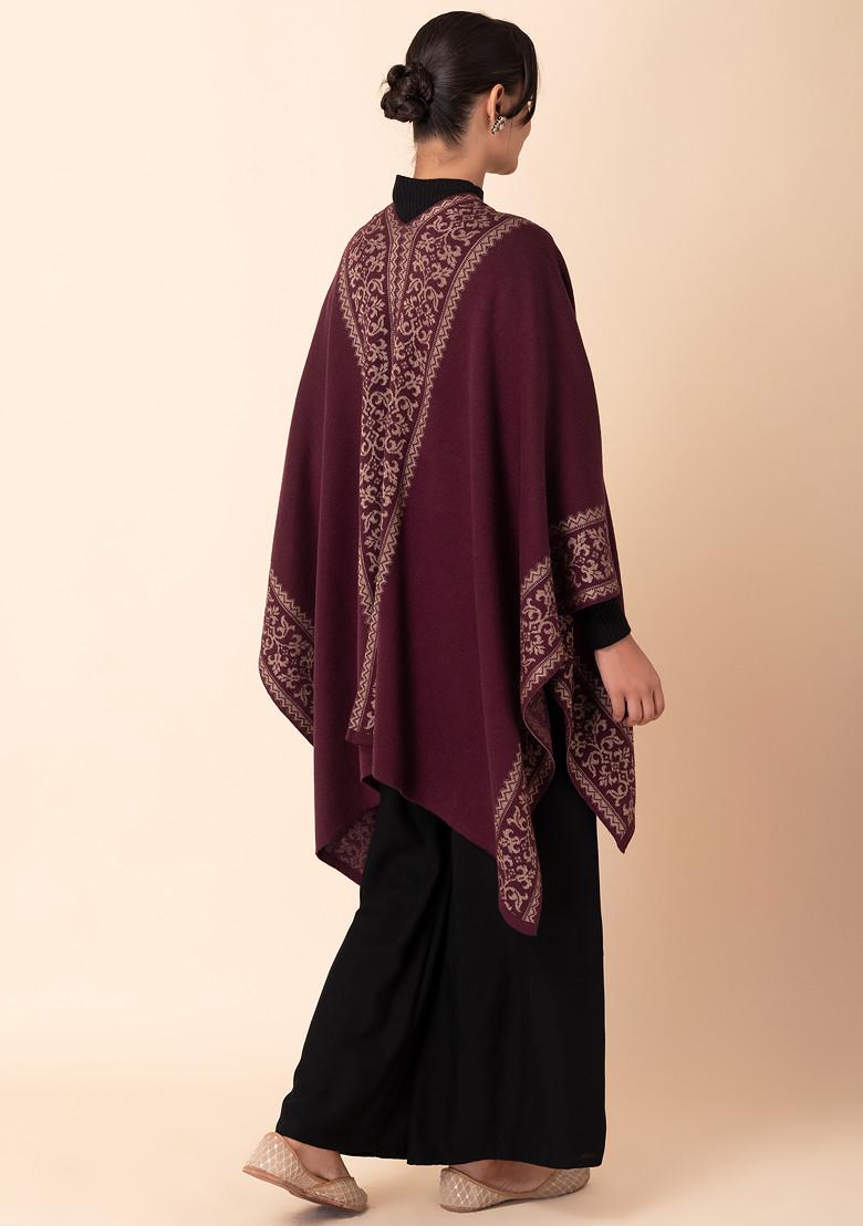 Purple Geometric Border Knitted Kaftan Shrug