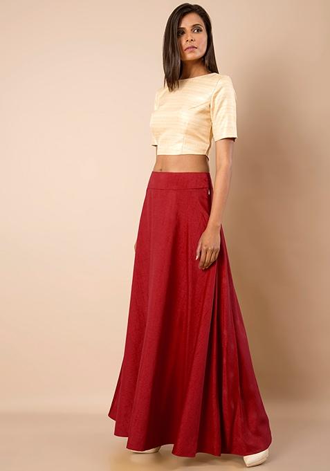Buy Women Raw Silk Maxi Skirt - Red - Maxi Skirts - Indya