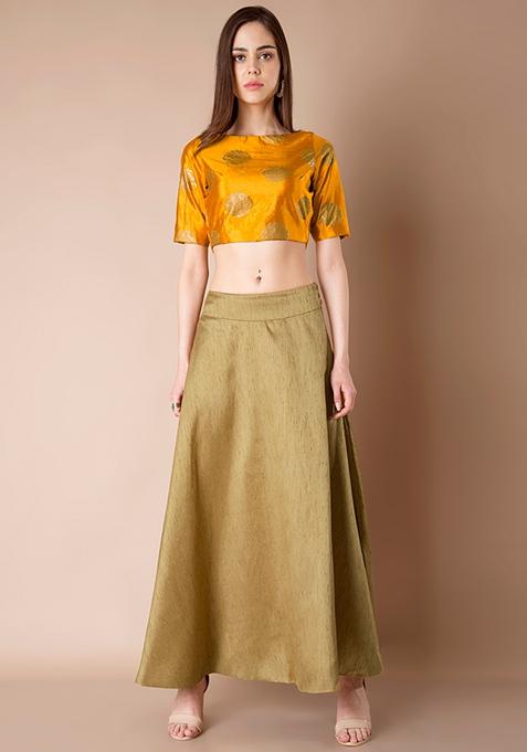 gold silk skirt long