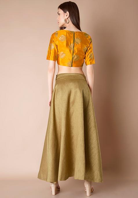 Buy Women Raw Silk Skirt - Gold - RTW - Indya