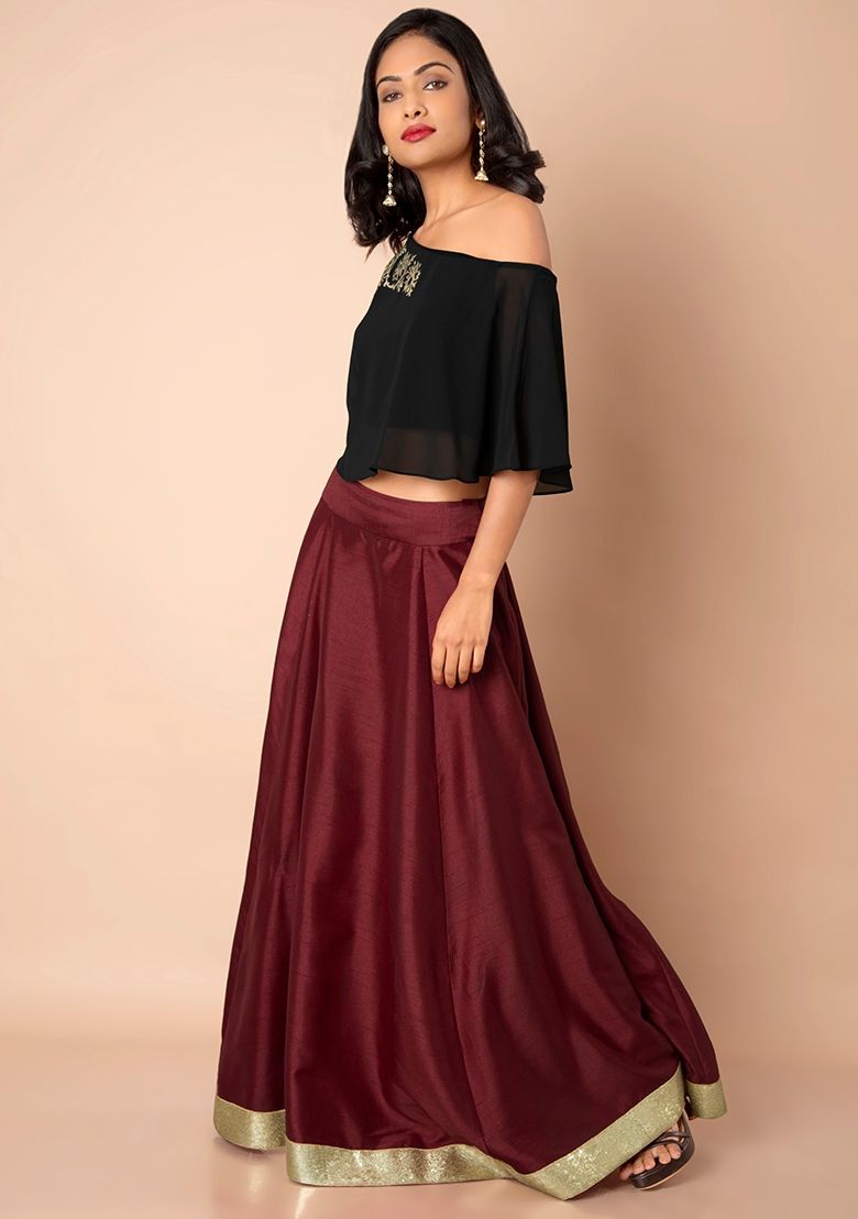 Maroon on sale silk skirt