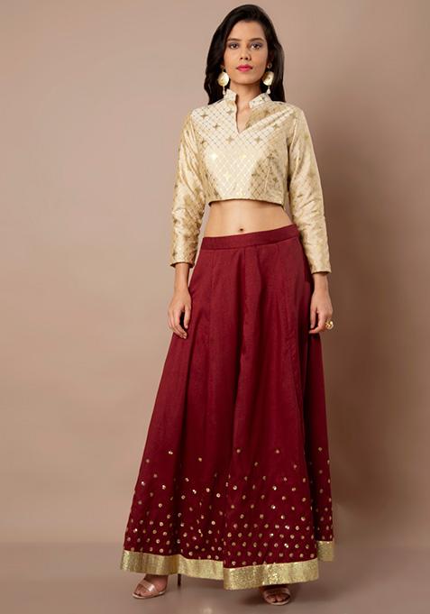 maroon gold skirt