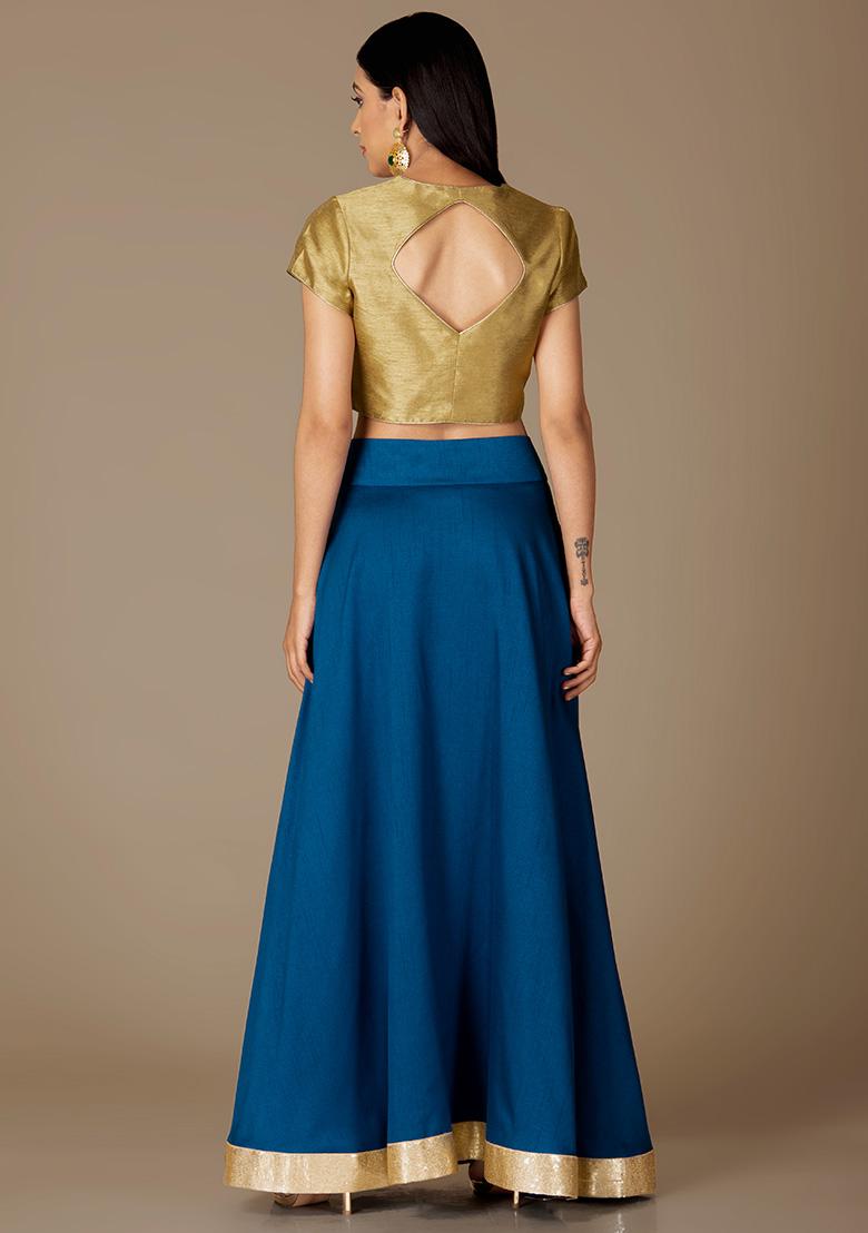 Blue long skirt on sale with golden top