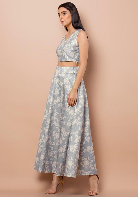 Buy Women Powder Blue Floral Lehenga Skirt - ISK00310 - Lehenga & Skirt ...