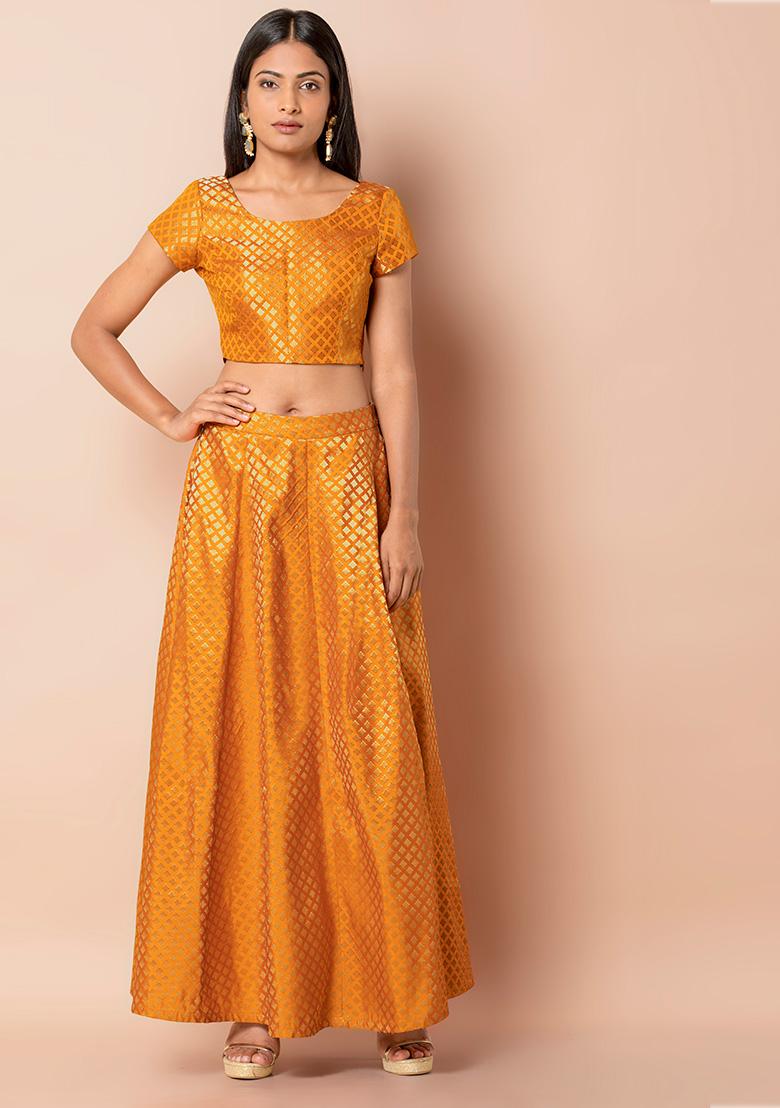Buy Women Mustard Banarasi Maxi Skirt - Cocktail Wear - Indya