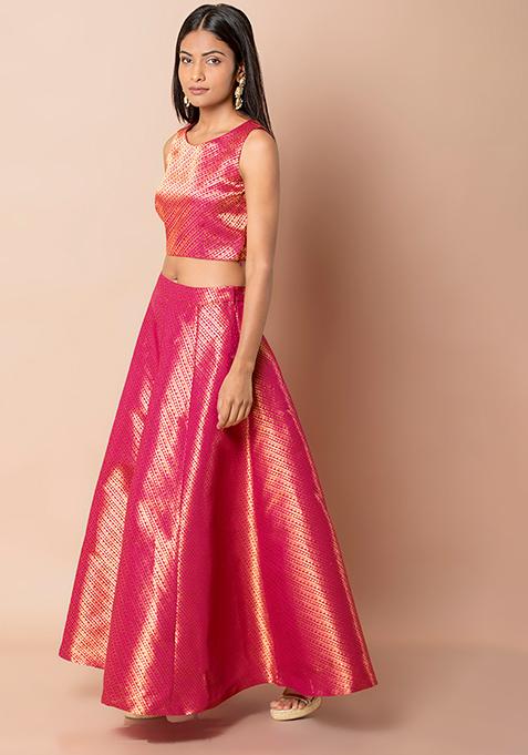 Pink Banarasi Lehenga Skirt