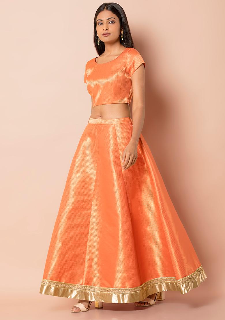 peach and light green combination dress